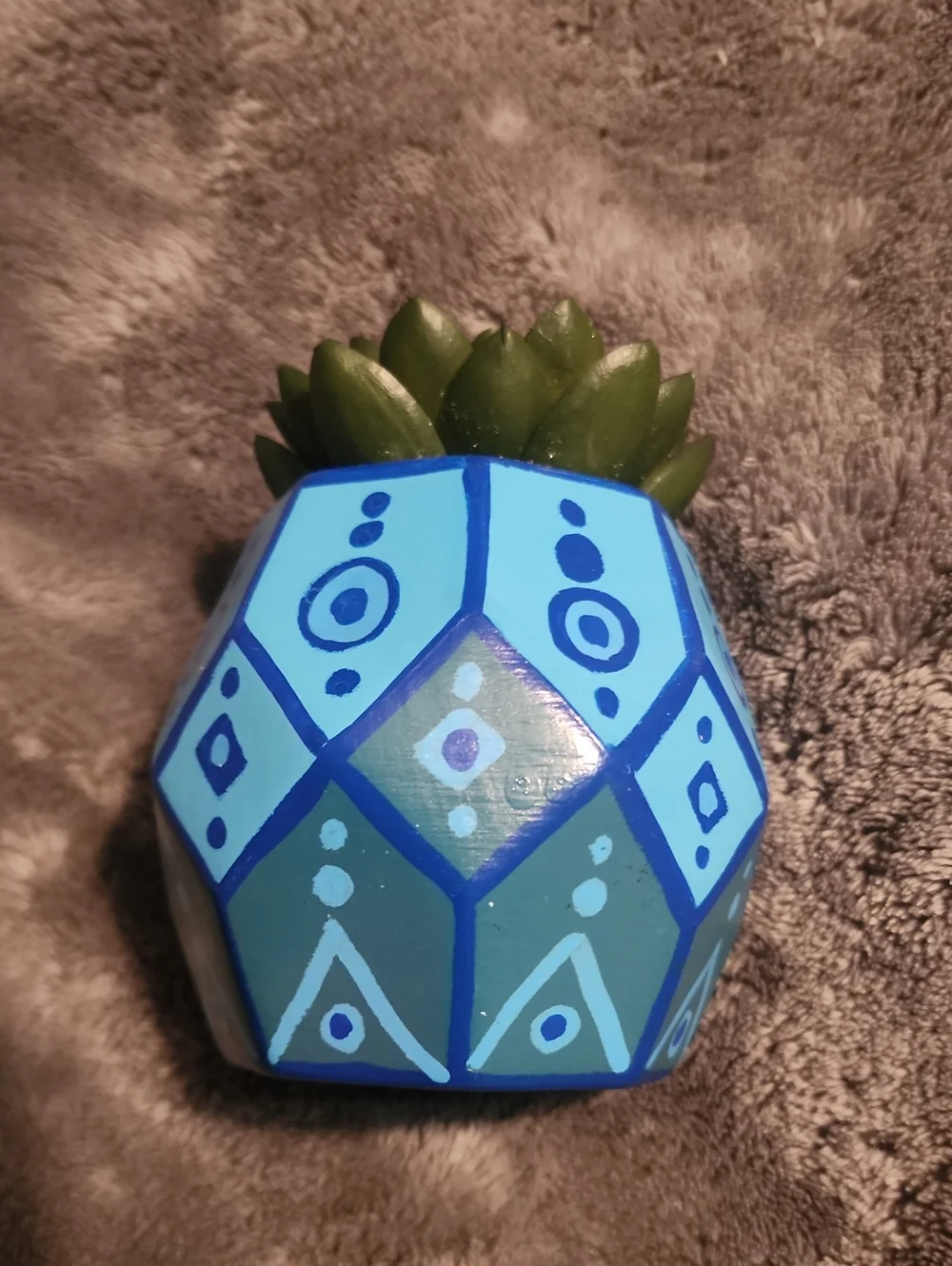 Hand Painted Pot, with fake plant!